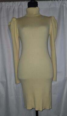 Zara Yellow Ribbed Turtleneck Puff Sleeve Midi Sweater Dress Size M